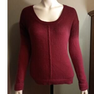 Olivia Sky Ombre Burgundy Angora Blend Sweater Women XS Soft Fuzzy Cashmere Feel